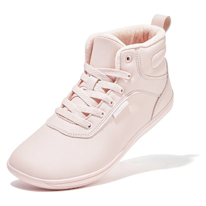 HOBIBEAR Unisex Winter Barefoot Shoes Womens Men Wide Toe Box Faux Fur Lined Ankle Sneakers Artificial Leather Lace Up Shoes