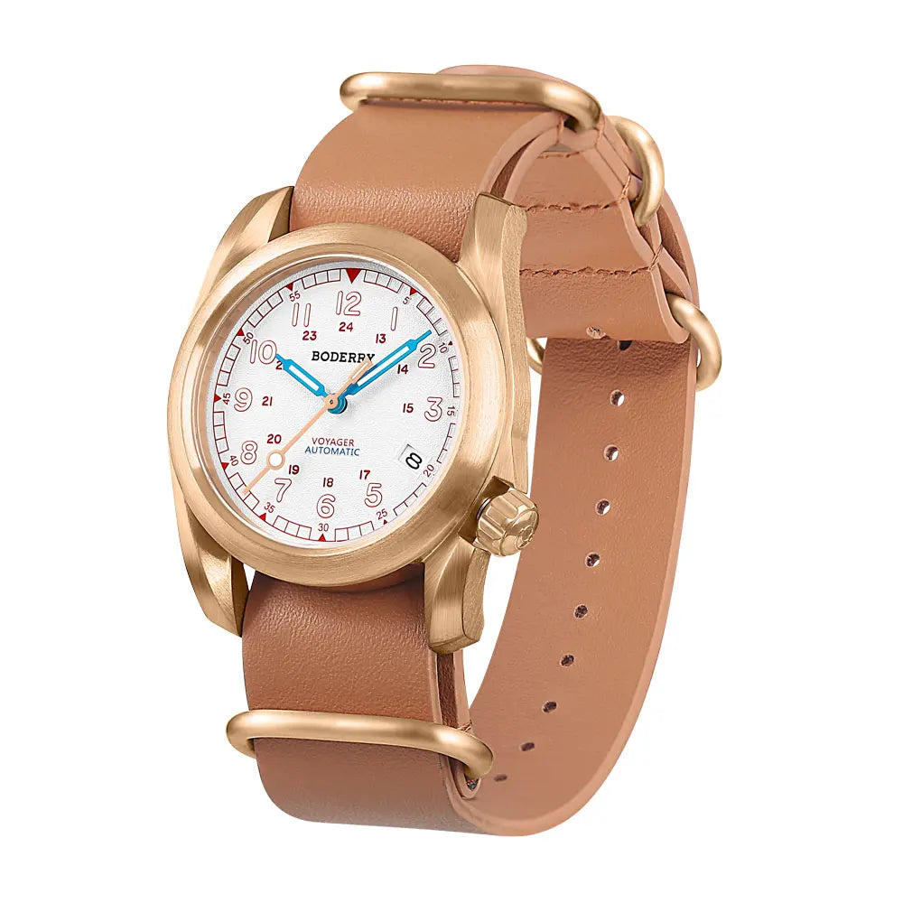 Boderry VOYAGER Field Watches Bronze Case Automatic For Seiko NH35 Watch 100M Waterproof Clock Military Vintage Wristwatch Mens