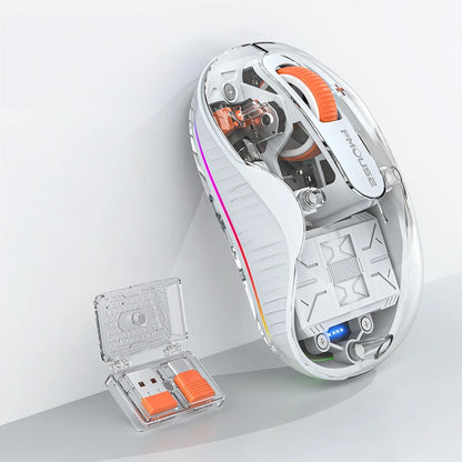 Lenovo Transparent Wireless Mouse Tri-Mode Bluetooth 5.0 & 2.4G Rechargeable RGB Mouse, Ergonomic Silent Wireless Mouse for Laptop, PC & Office