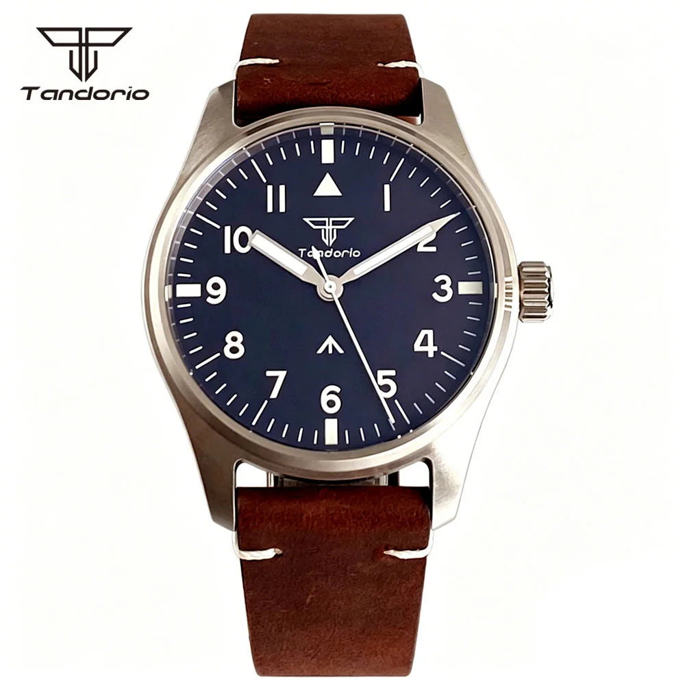 Tandorio 39mm Pilot Aviator Watch Sapphire Glass Luminous Automatic Japan NH35 or VH31 Quartz Movt 20BAR Diving Wristwatch
