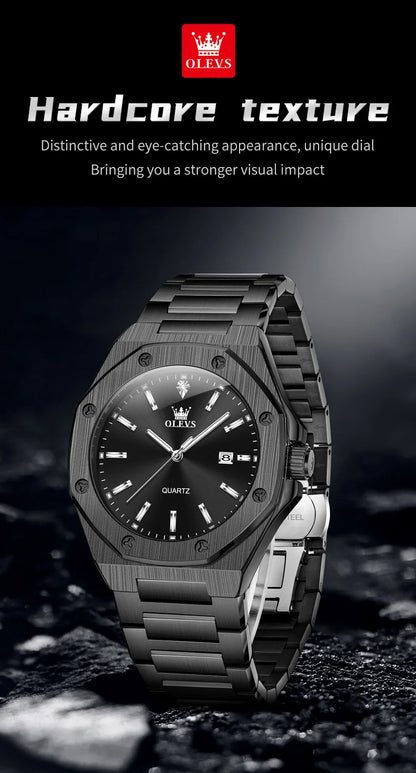 OLEVS Watches For Men Luxury Silver Blue Classic Quartz Watch for Man Waterproof Stainless Steel Luminous Reloj Hombre 2025