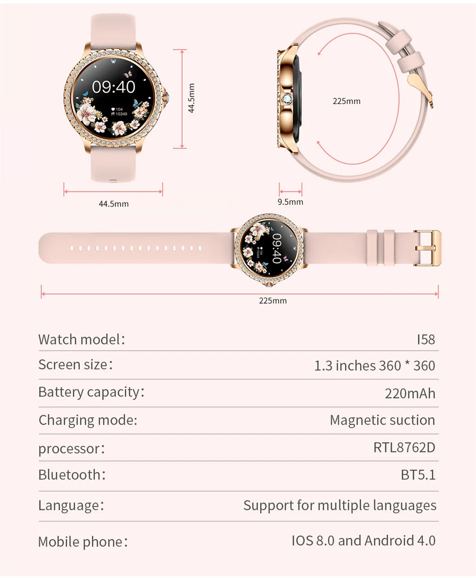 AMOLED Screen Smart Watch Heart Rate Blood Oxygen Fashion Ladies Bracelet 2023 Bluetooth Call Smartwatch Womoen For Android IOS