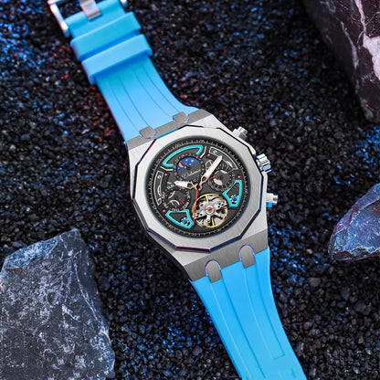 Top Brand Sport Watches with Tourbillon Stainless Steel Rubber Strap Multifunction Dial Automatic Watches Reloj Hombre New