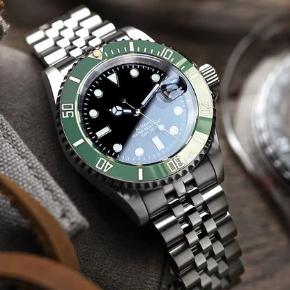 Relógio de Homem Automático Miyota8215 Impermeável 200m, Relógio de Mergulho 40mm com Movimento Mecânico, Luminoso, Bracelete Jubilee e Fecho Glide Lock
