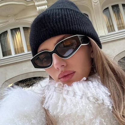 Black White Cat Eye Sunglasses for Women Trendy Vintage Thick Frame Sun Glasses 2025 Classic Shades ladies Goggle