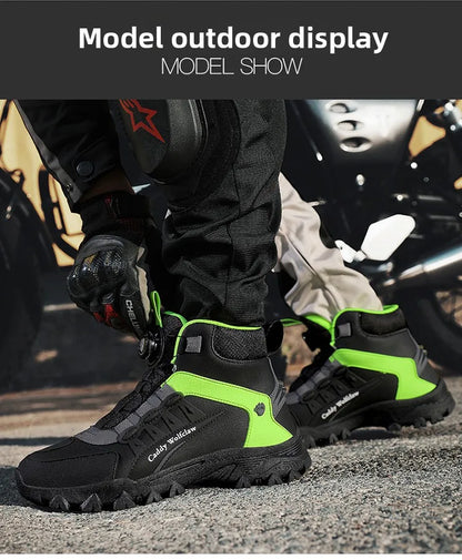 Casual Leather Motorcycle Riding Boots for Men Off-Road Motocross Shoes Breathable Wear Resistant