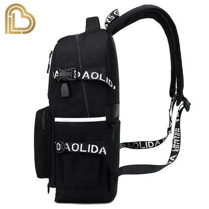 Mochila Yule Trooper F-Fortnited Battle Royale com carregamento USB, figuras anime e compartimento para material escolar para estudantes