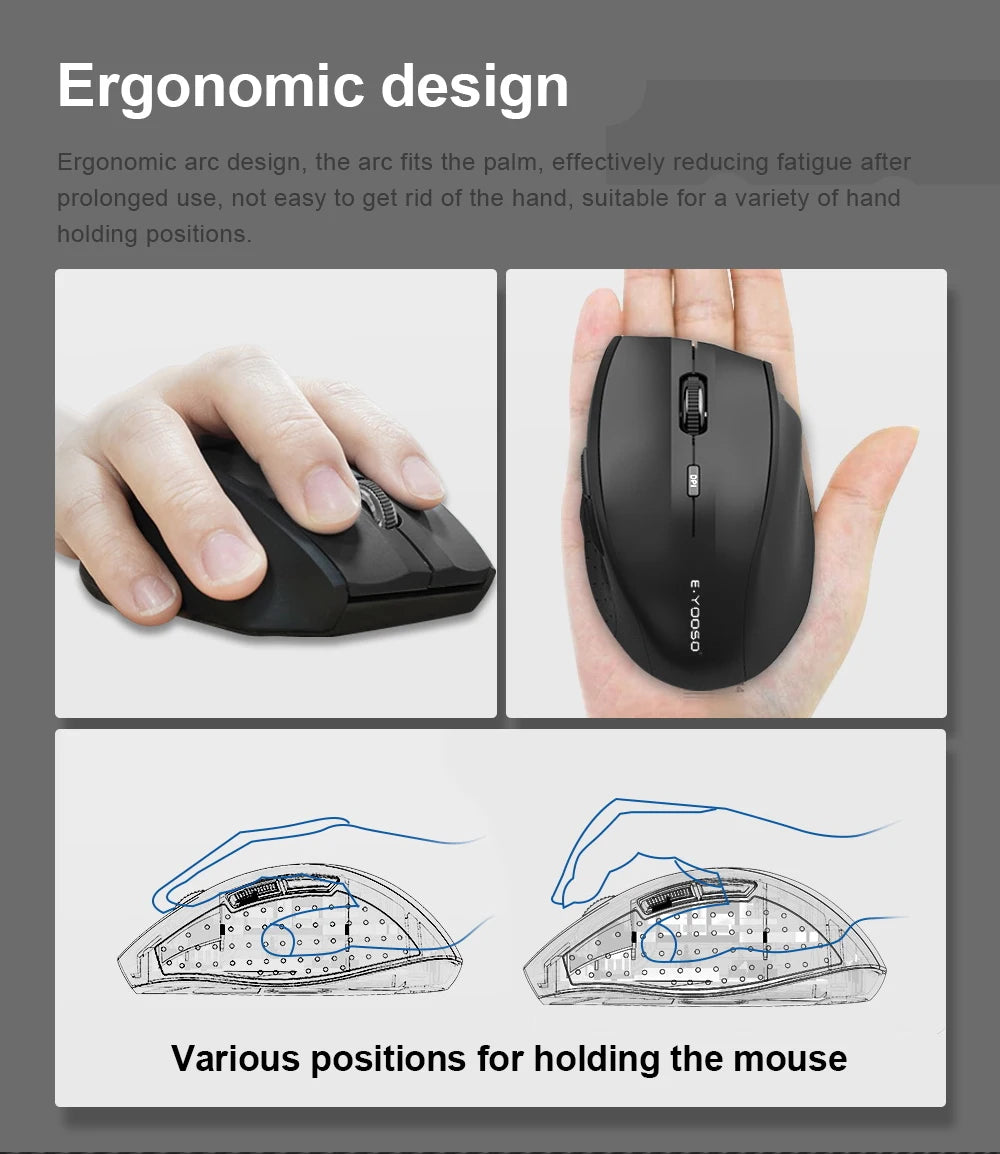 Rato E-YOOSO E-1010 USB 2.4G sem fios para gaming e escritório, 2400 DPI, ótico e ergonómico, para portátil, PC e computador