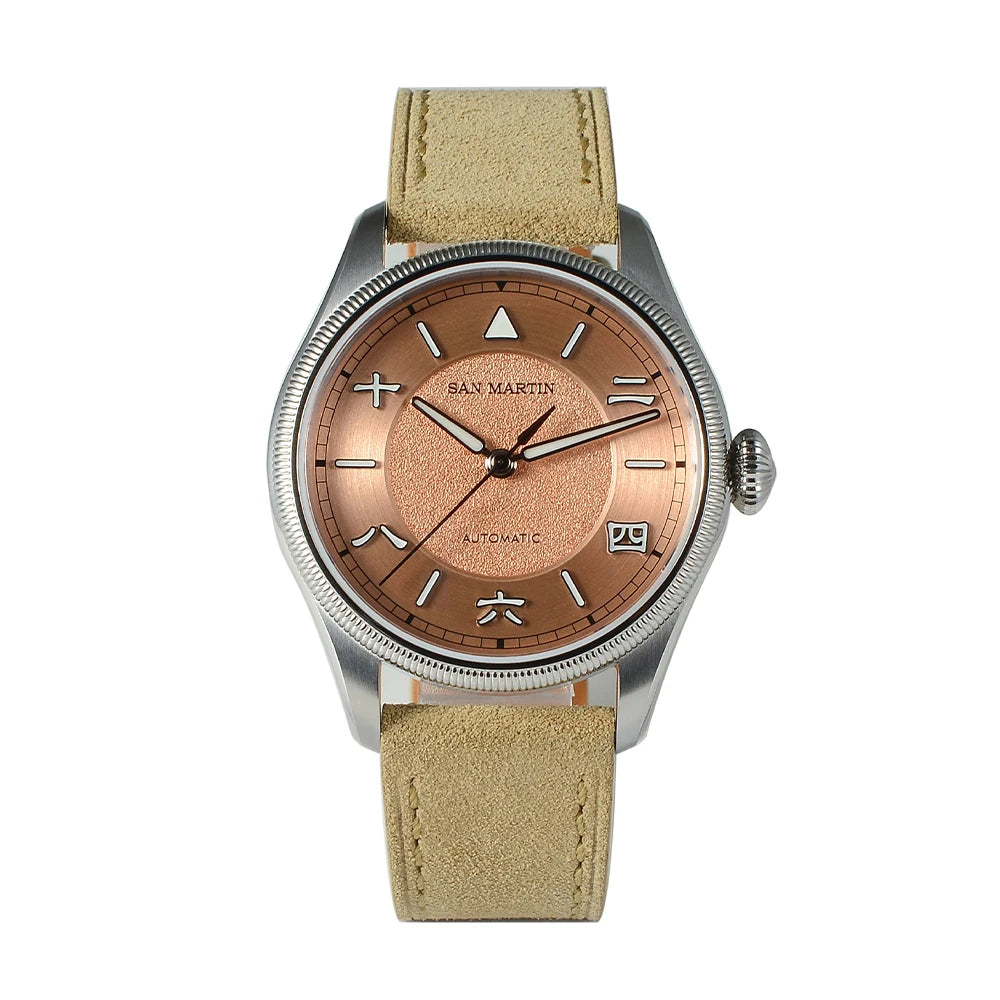 San Martin 39.5mm Retro Chinese Characters Indices Dial Men Pilot Watch YN55 100M Waterproof BGW-X1 Luminous SN0033C
