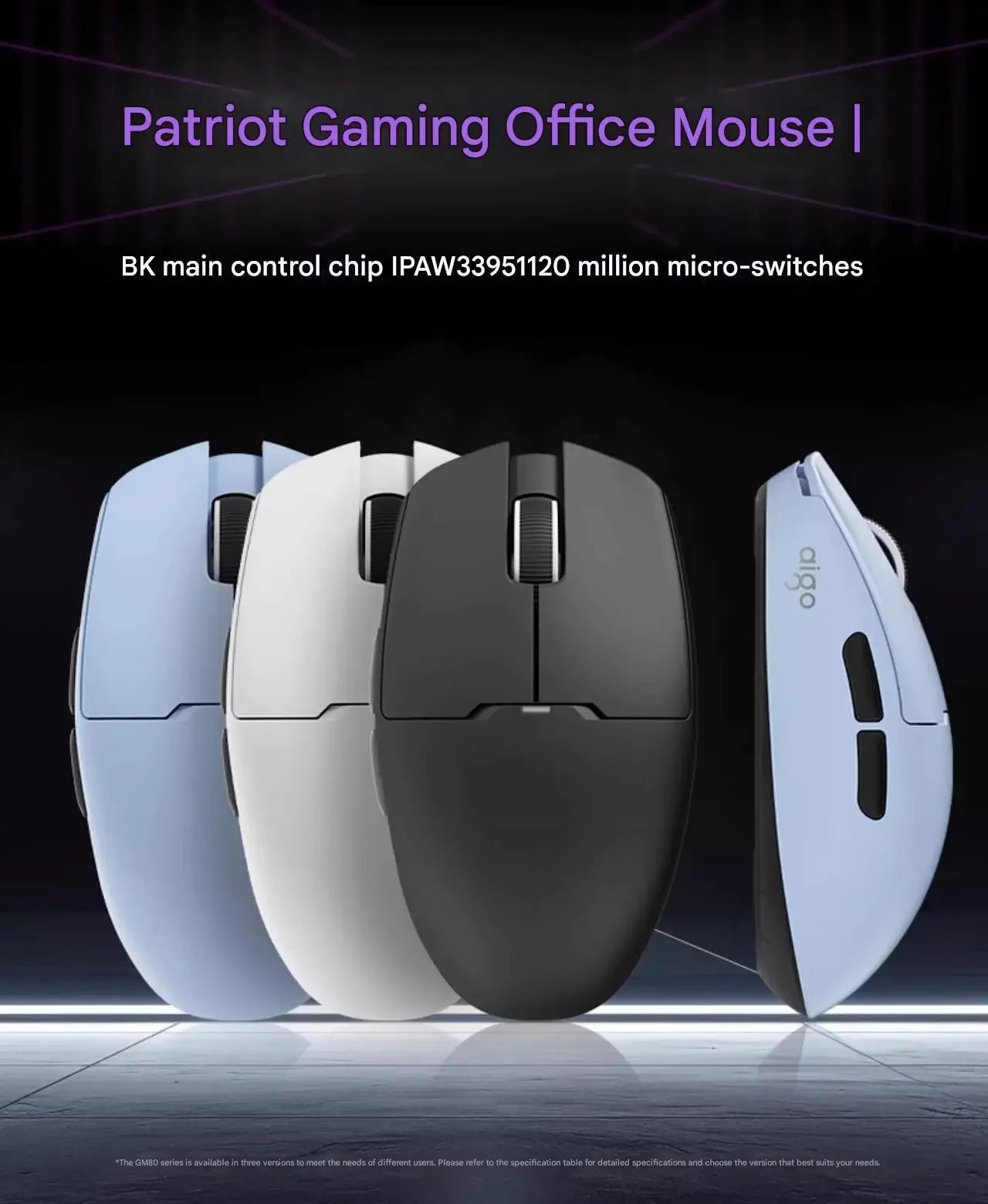 Aigo GM80 PLUS PRO Wireless Gaming Mouse, Bluetooth PAW3395/PAW3311 Lightweight Three-Mode Gaming Mouse with 1000Hz Polling Rate