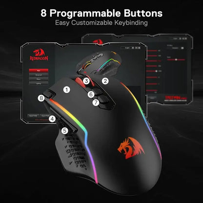 Mouse da gaming wireless Redragon M810 Pro, 10000 DPI, mouse da gamer cablato con tasto Rapid Fire, 8 pulsanti macro, nero/bianco