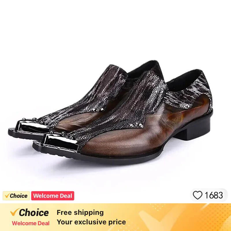 Men Luxury White Gold Metal Toe Oxford Elegant Loafers Slip On Dress Shoes Formal Wedding Party PU Leather Shoes Size 38-46