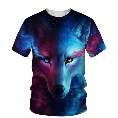 Animal Wolf Pattern 3D Print Men O-Neck Tshirt Fashion Tees Casual Short Sleeve Oversized Y2K Harajuku Unisex Clothing