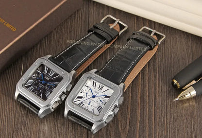 Fashion Jaragar Top Brand Men's Stylish Casual Skeleton Automatic Watch Multifunction Genuine Leather Strap Square Dial Business