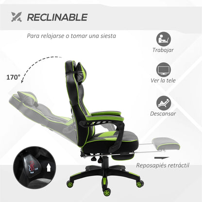Vinsetto ergonomischer Racing-Stuhl mit verstellbarer Rückenlehne 65X70X118.5-126.5Cm