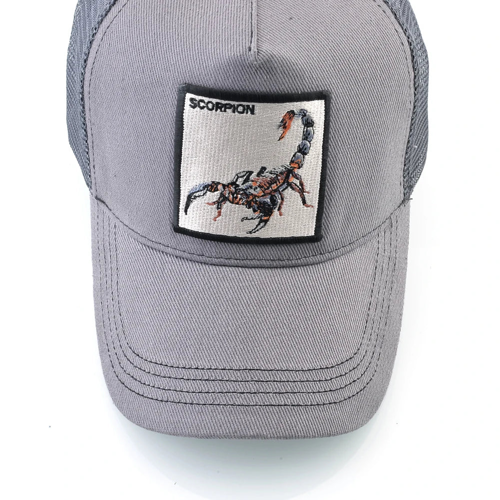 Unisex trucker kapa s vezenim Scorpion zakrpama, muška bejzbol kapa, ženska snapback hip hop kapa, vanjska kapa s prozračnim vizirom
