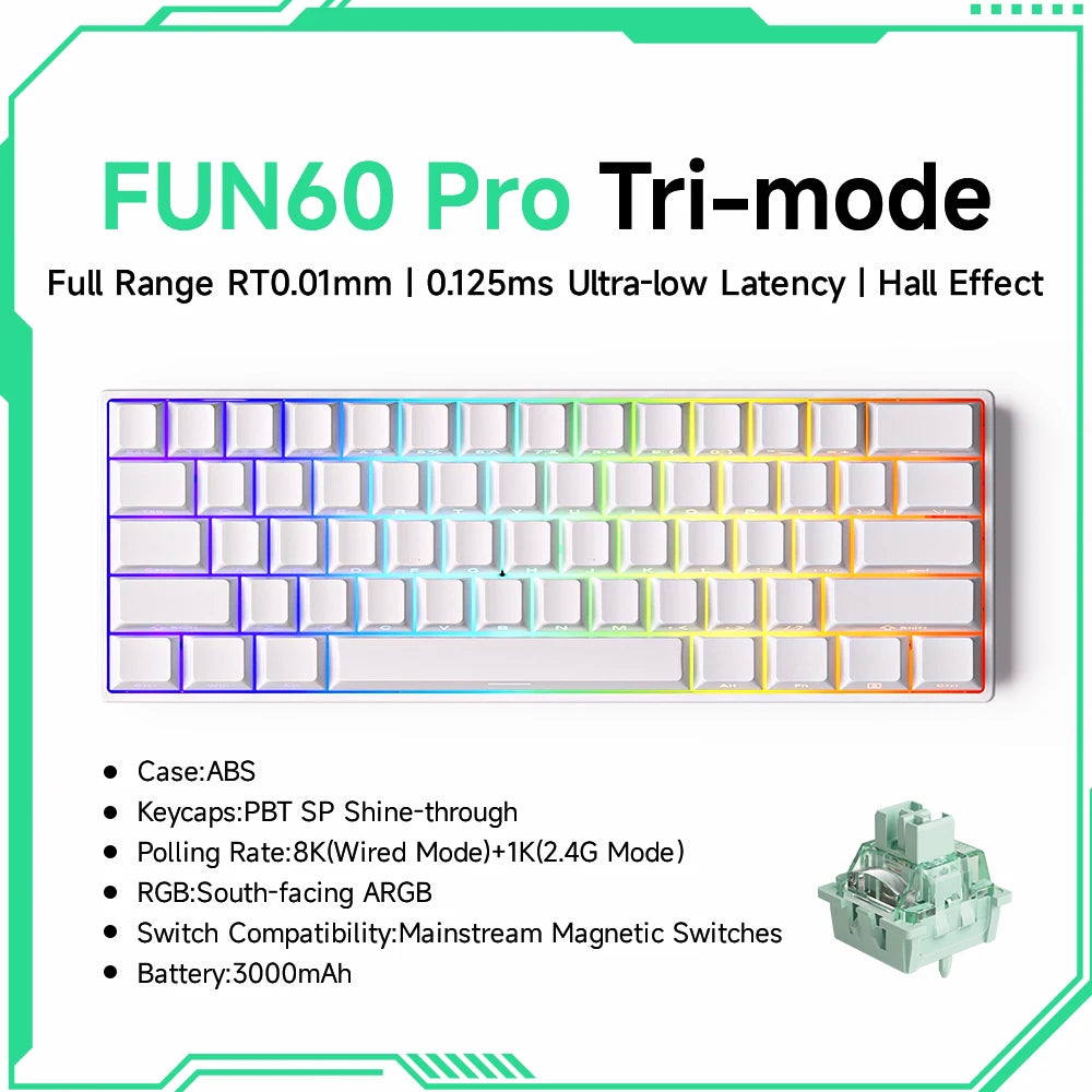 Akko MonsGeek FUN60 mechanische Tastatur mit Magnetschaltern, 60% Gaming-Tastatur, Rapid Trigger 0.01mm, 8K, ARGB, HE/TMR, Custom Keyboard