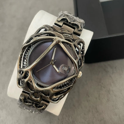 Unique Minimalism Men's Watches Irregular Dial Design Fashion Casual Street Punk Gothic Y2k Wristwatch for Men Black Color Gift