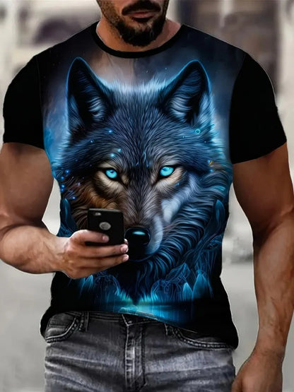 Fire Wolf Graphic 3D Print Men T-Shirt Summer Oversized Causal T-Shiet Men's Fashion Fitness Short Sleeve Clothing Tops Tees