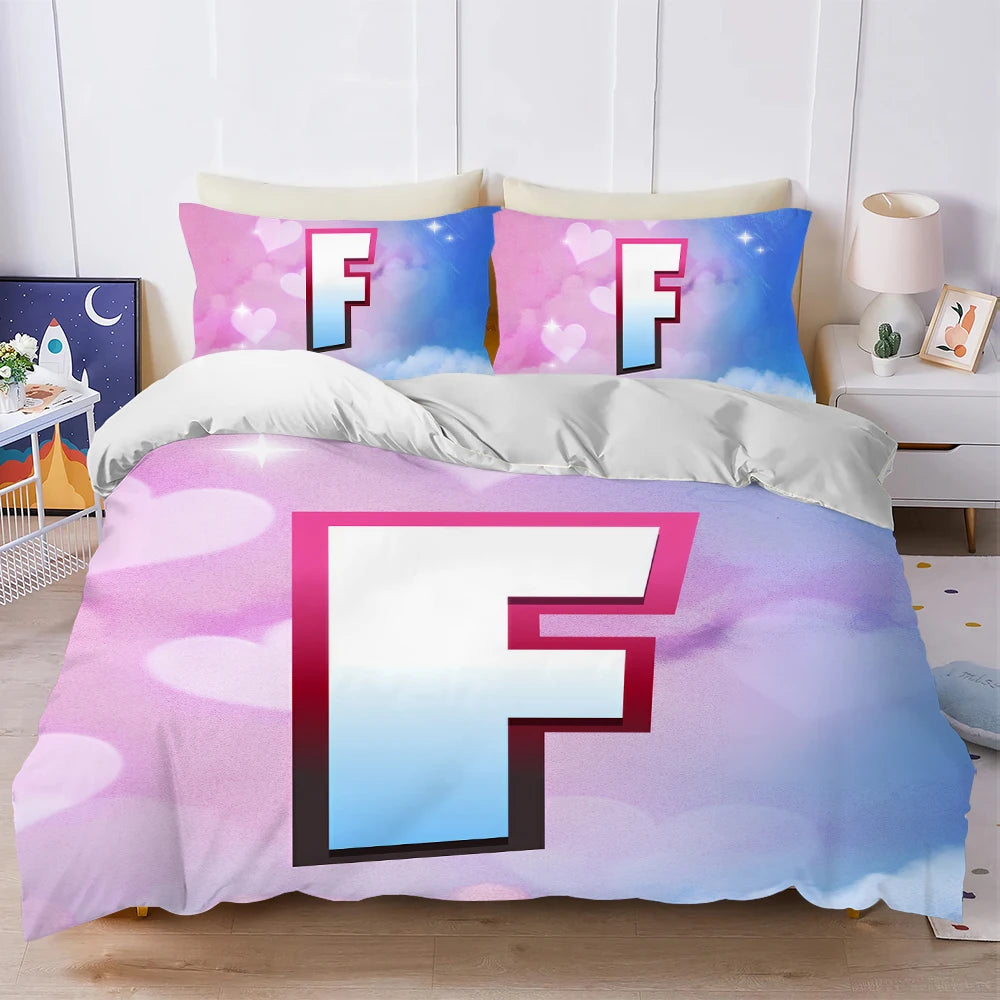Conjunto de capa de edredão Battle Game F-Fortnite, lavagem suave, 3 peças, cama de verão confortável, dormitório de estudante, casa, roupa de cama para bebé, mais vendido