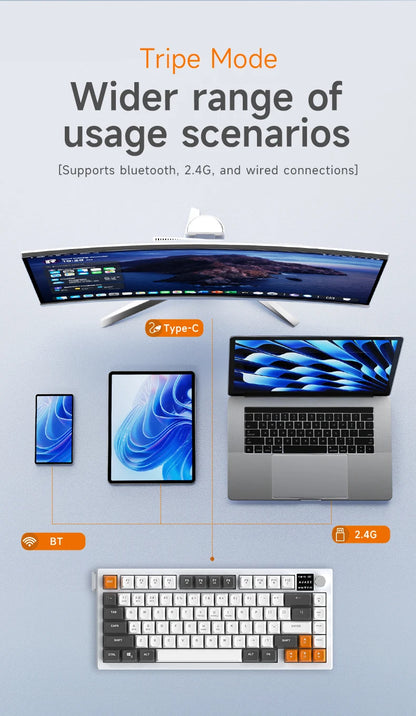 Teclado AJAZZ AF82 Office Low Profile RGB com fios/sem fios para gaming, layout 75%, 82 teclas, bateria de 4000mAh para Win/Mac