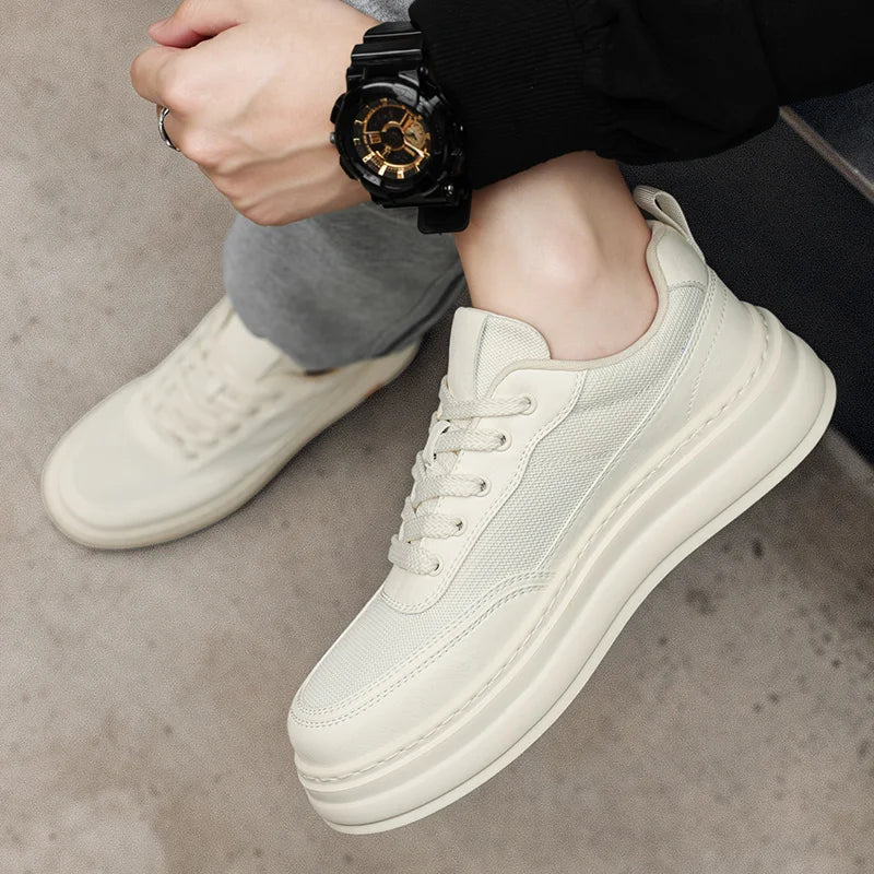 British Style Casual Leather Shoes Men Classic Soft Leather Breathable Lace-Up Walking Shoes Flat Brand Minimalist Driving Shoes