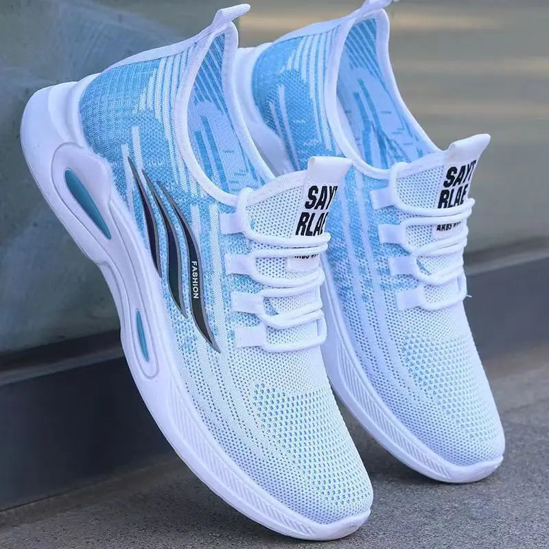 Breathable Running Shoes Men's Sporty Casual Outdoor Travel Lightweight Rubber Outsole Flat Heel round Toe Knitted Mesh Upgraded