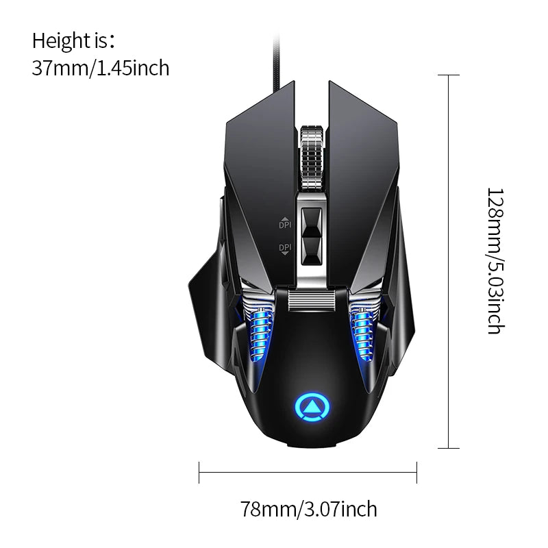 Rato Gaming eSports com Fio e Retroiluminação RGB, 200-7200 DPI Ajustáveis, USB com Fio para PC, Portátil e Jogos FPS