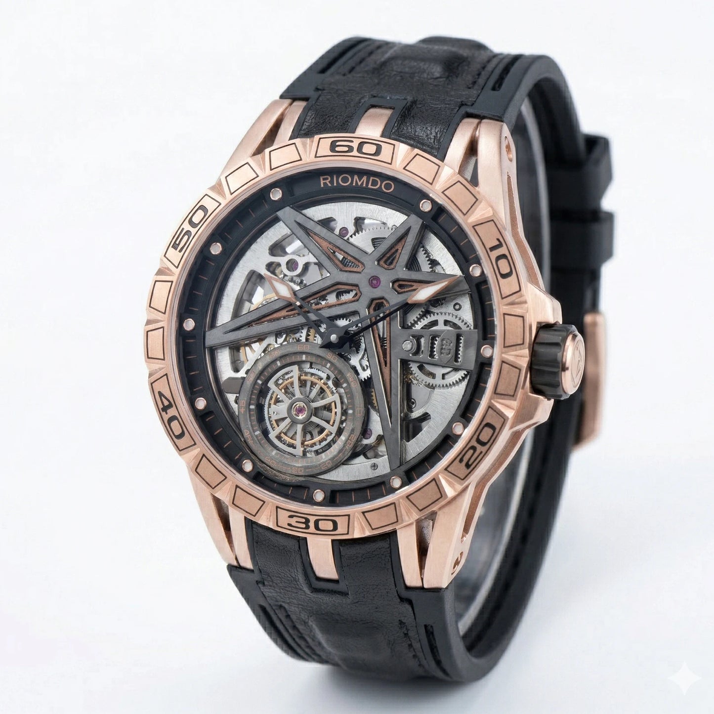 OBLVLO Mens Luxury Machinery Skeleton Dial Mechanical Automatic Watch Analog White Rubber Band Military Watch RD-901