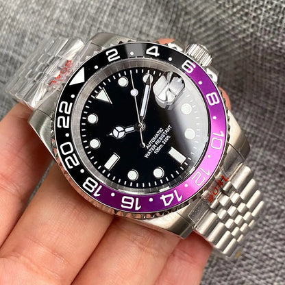 Relógio de Homem Automático Miyota8215 Impermeável 200m, Relógio de Mergulho 40mm com Movimento Mecânico, Luminoso, Bracelete Jubilee e Fecho Glide Lock