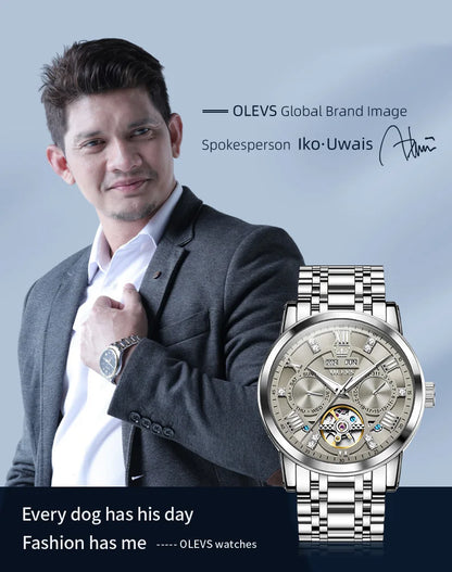 OLEVS 6701 Men's Watch Luxury Waterproof Auto Date Mechanical Watch For Men Hollow Skeleton Diamond Wristwatch Luminous Clock