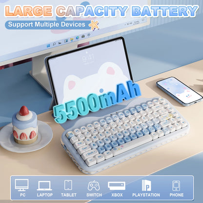 Teclado mecânico sem fios YUNZII C75, 75% cremoso com Hot Swap e RGB personalizável, design Gasket Cute Cake, para Win/Mac/Gaming