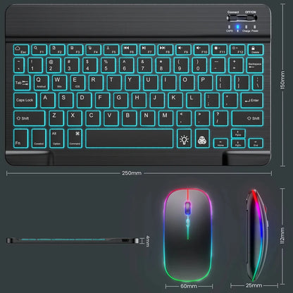 Mini Backlit RGB 10-inch Bluetooth Keyboard Wireless Mouse Rechargeable for Spanish Russian Hebrew Korean French Arabic Portuguese