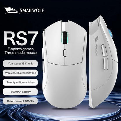 Rato gaming sem fios Bluetooth SMAILWOLF RS7, três modos, PAW3311, macros configuráveis, para portátil, gaming e escritório