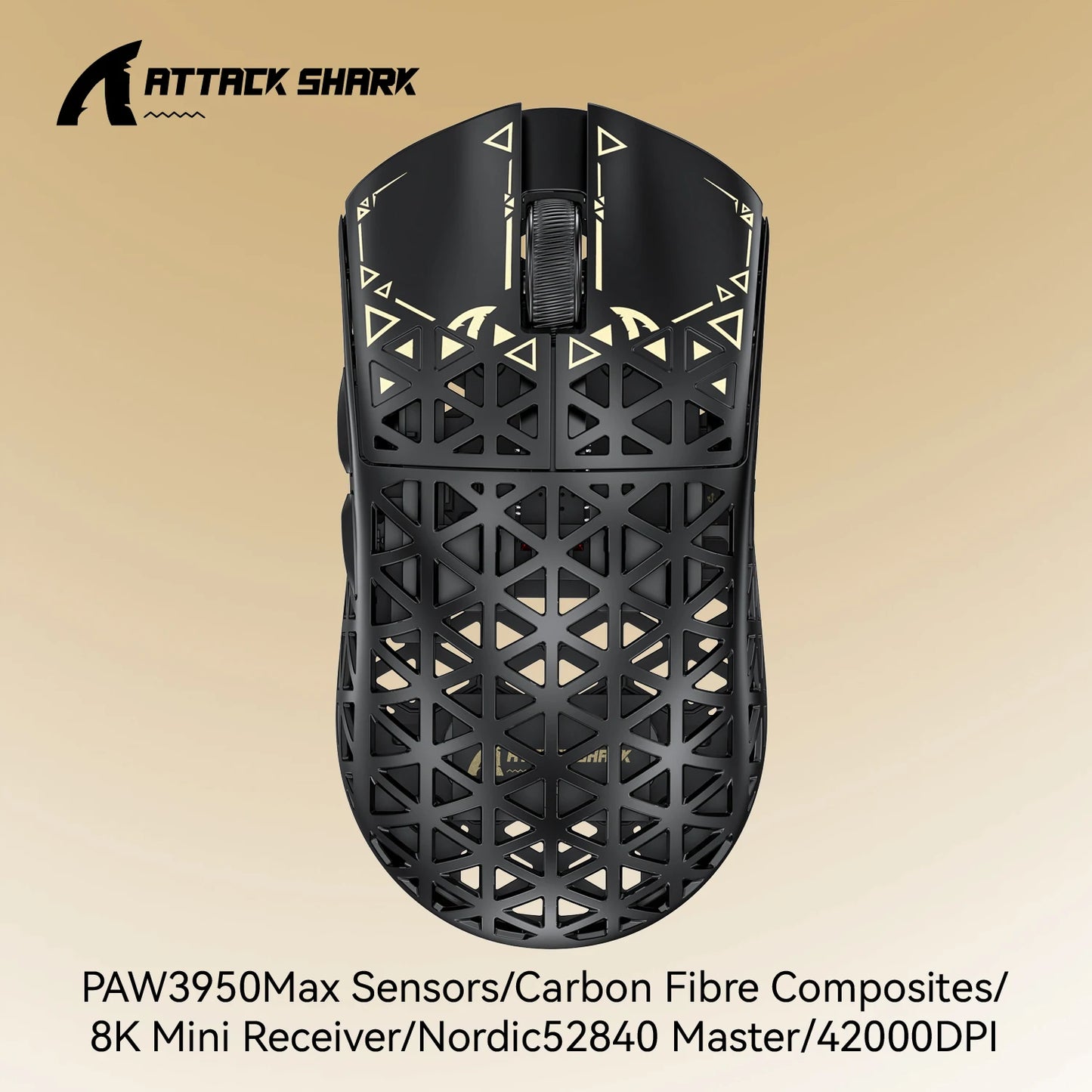 Rato Gaming Sem Fios ATTACK SHARK R5 ULTRA - Polling 8K, Sensor PAW3950MAX, 42,000 DPI, Fibra de Carbono Ultraligeira para Esports Profissionais