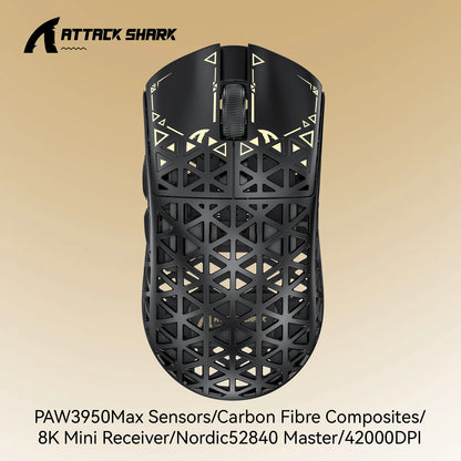 Rato Gaming Sem Fios ATTACK SHARK R5 ULTRA - Polling 8K, Sensor PAW3950MAX, 42,000 DPI, Fibra de Carbono Ultraligeira para Esports Profissionais