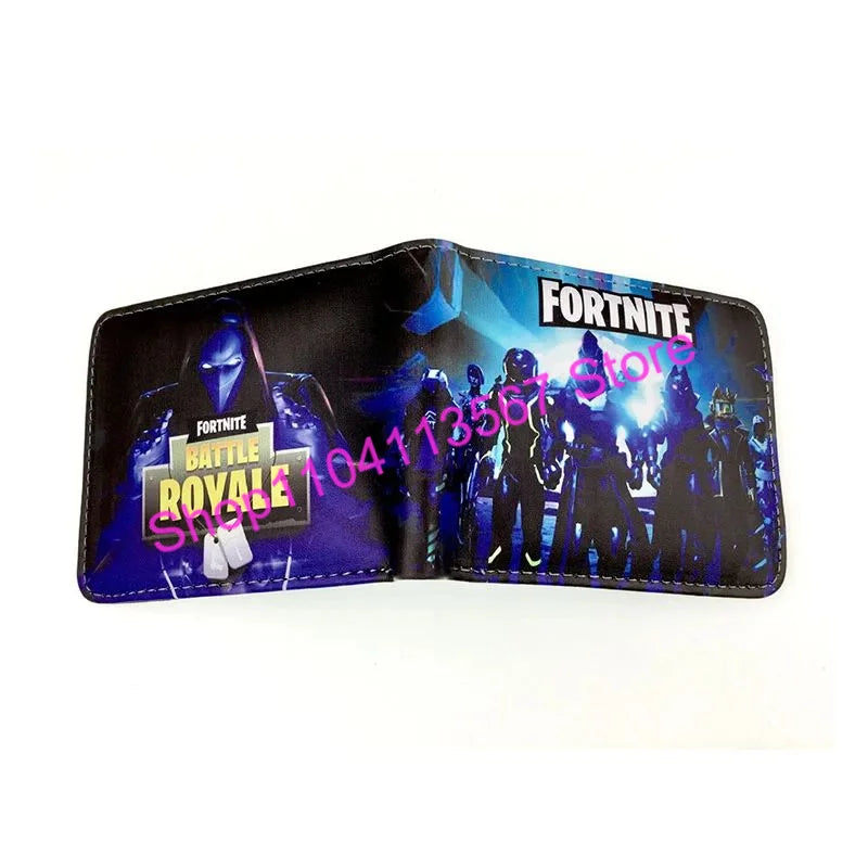 Carteira Fortnite com Figuras de Anime Victory Royale em Couro PU, Porta-Moedas, Clutch de Dinheiro com Alça de Pulso e Porta-Cartões