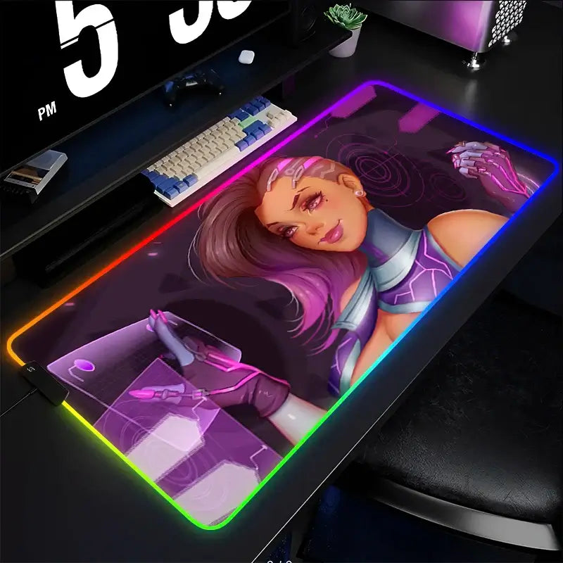 Mouse Pad Gamer Keyboard Pad Overwatch Sombra Desk Mouse Mat LED Carpet Rubber Tapis Souris Gaming RGB Notbook Kawaii Mousepad