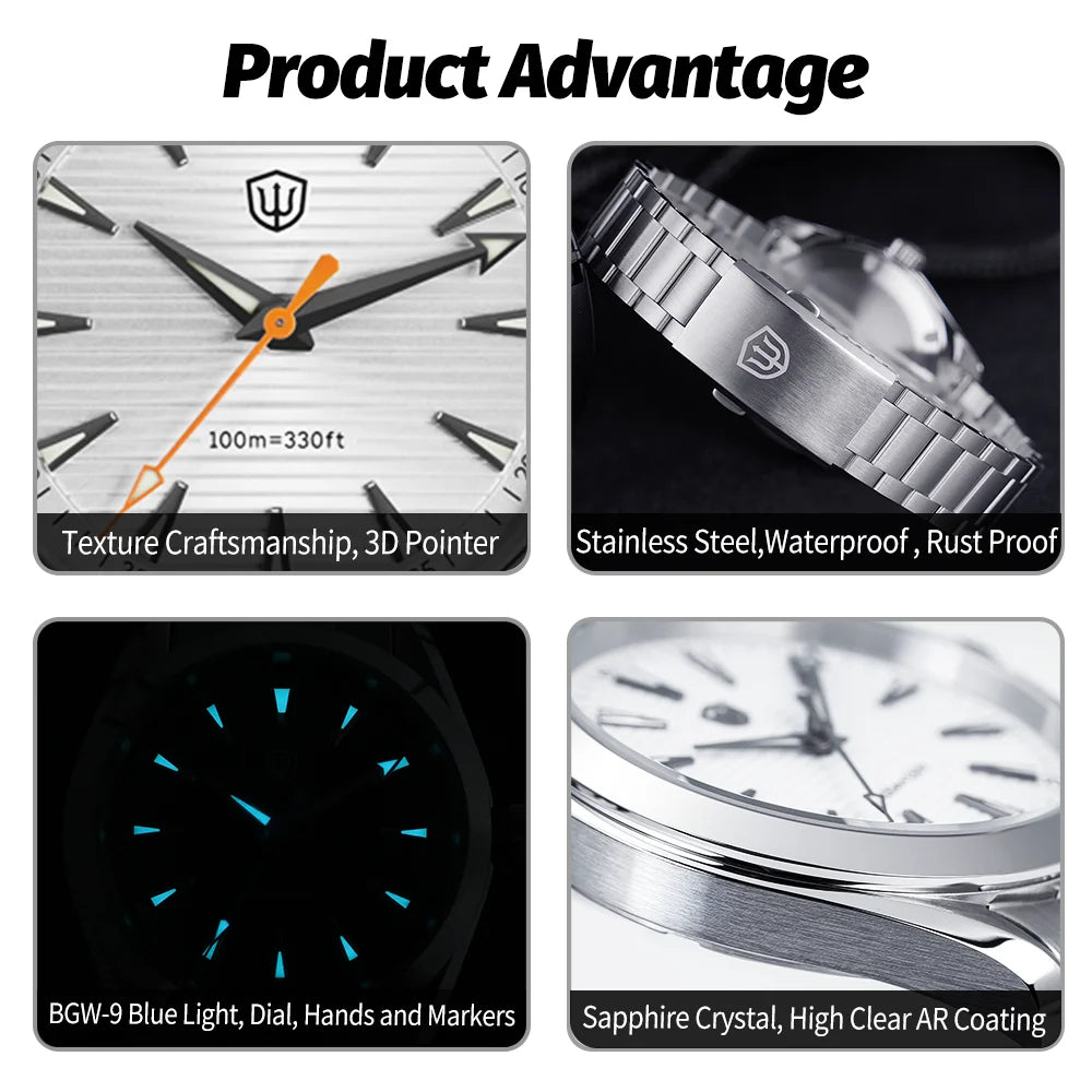 Watchdives WD0006 Watch VH31 Sweep Second Movement Domed Sapphire Crystal BGW9 Luminous 10Bar Waterproof 38mm Vintage Watches
