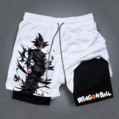 Dragon Ball Men's Double-layer Shorts Son Goku Summer Japanese Anime Fake Two-piece Sports Fitness Quick-drying Shorts