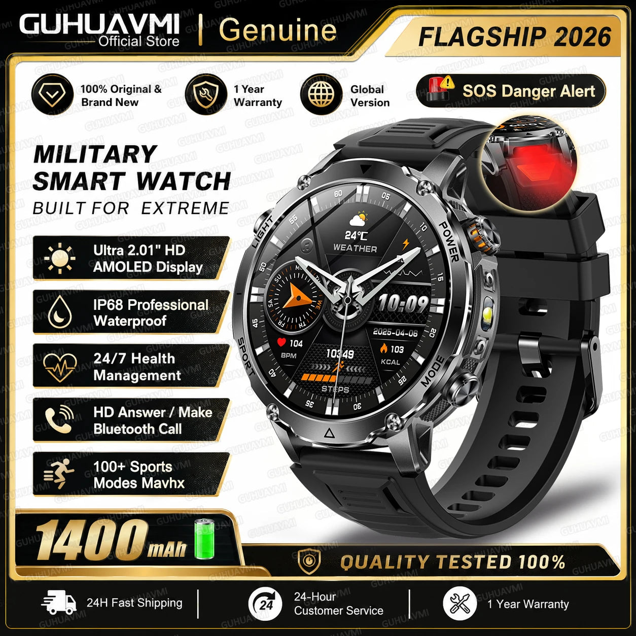 2026 TANK Ultra New 1400mAh Big Battery Smart Watch Men GPS path Sport Flashlight BT Call Waterproof Outdoor Military Smartwatch