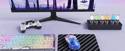 Rato Gaming Sem Fios Transparente A2, BT 5.0/2.4G para PC, Recarregável, RGB, com Ecrã Digital, PixArt 3212, 5 Níveis de DPI Ajustáveis