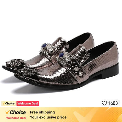 Men Luxury White Gold Metal Toe Oxford Elegant Loafers Slip On Dress Shoes Formal Wedding Party PU Leather Shoes Size 38-46
