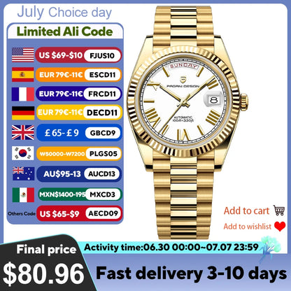 PAGANI DESIGN Men's Watches DD40 Gold White Luxury Automatic Watch Men Japan Movt Date Week Mechanical Watches For Men 2026 New