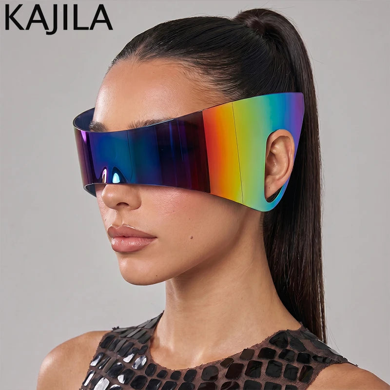 Oversized One-Piece Shield Punk Sunglasses Women 2026 Luxury Brand Sports Rimless Windproof Mask Sun Glasses Wrap Around Eyewear