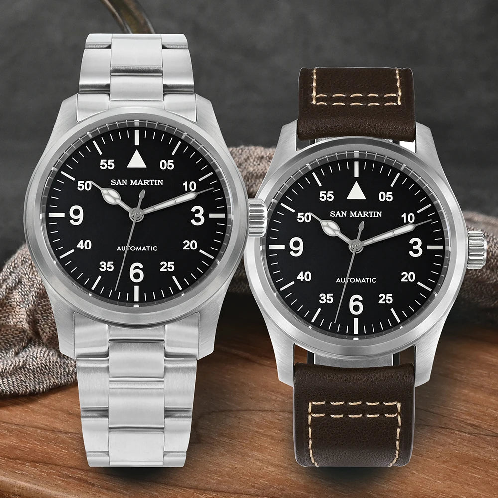 San Martin Men Pilot Watch 37mm Miyota 8215 Fashion Simple Style Military Automatic Mechanical Watches 100m Waterproof BGW-9