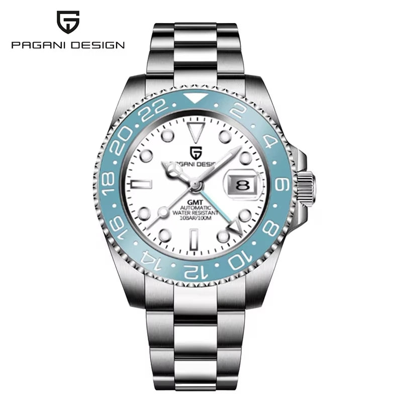 PAGANI DESIGN 40mm GMT Men's Mechanical Watches Rubber Strap Rotating Bezel 100 Waterproof Sports Wristwatch Mens Business Clock