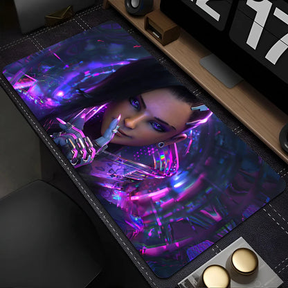 Tapete de Rato PC Overwatch Sombra Sexy Roxo Kawaii Menina Anime para Portátil e Teclado, Acessório Gaming para Secretária Gamer