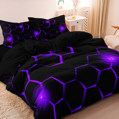 3pcs Geometric 3D Hexagonal Honeycomb Pattern Duvet Cover Set, Digital Print Colorful Polyester Bedding with Zipper Closure