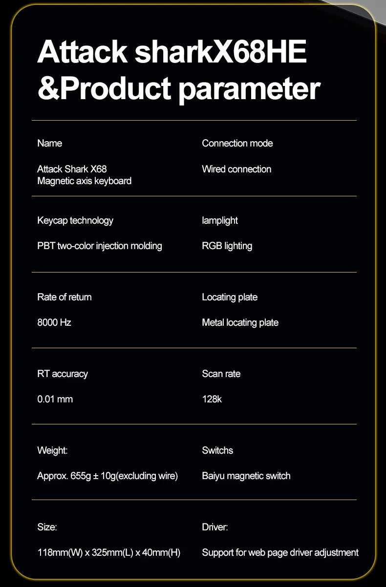 ATTACK SHARK X68HE X68Pro He Magnetic Mechanical Keyboard for Pro Gaming 0.01mm Rapid Trigg 8000Hz SOCD/Rs 0.125ms 128K Rate